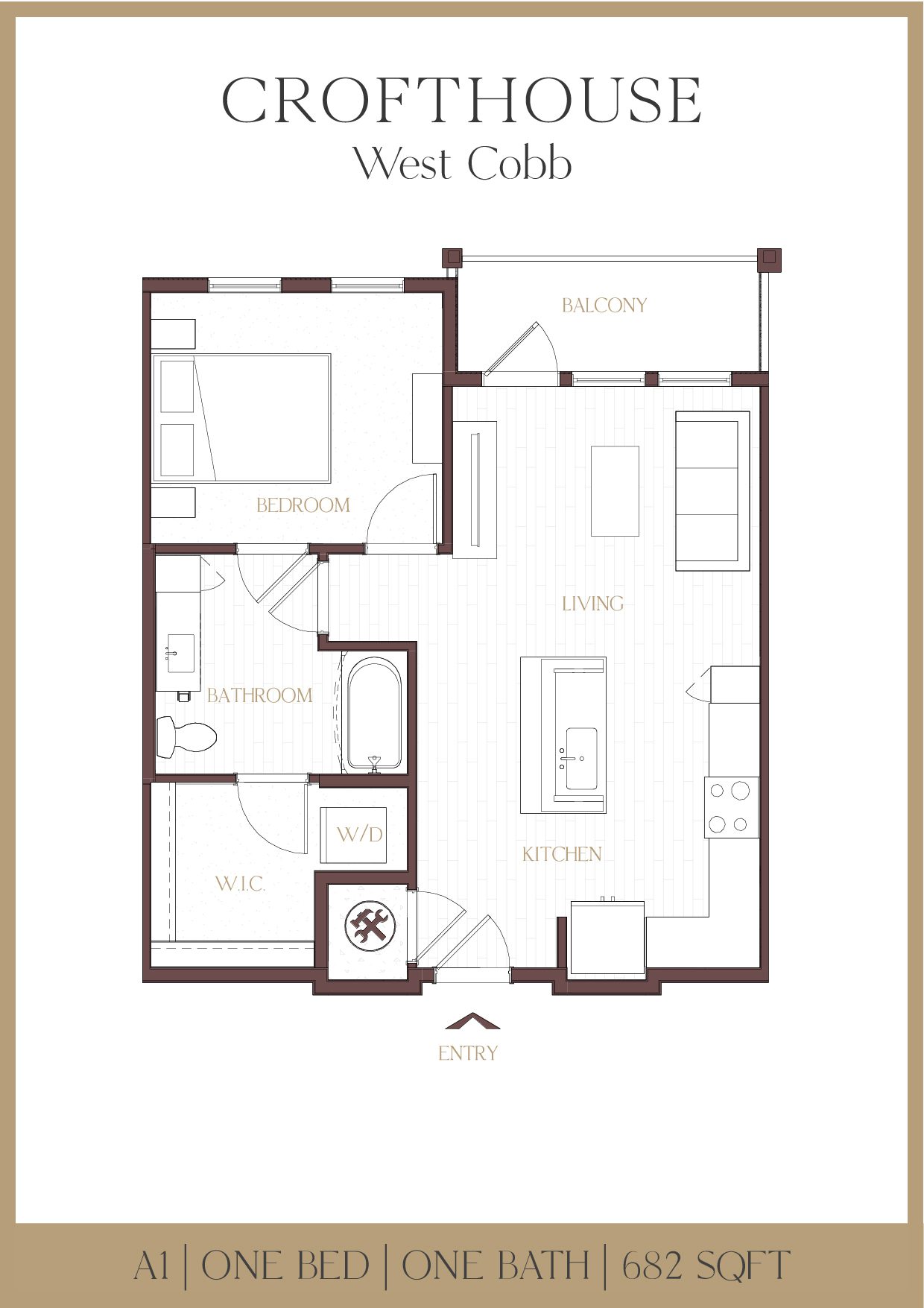 Crofthouse West Cobb A1 one-bedroom floor plan - Powder Springs, GA