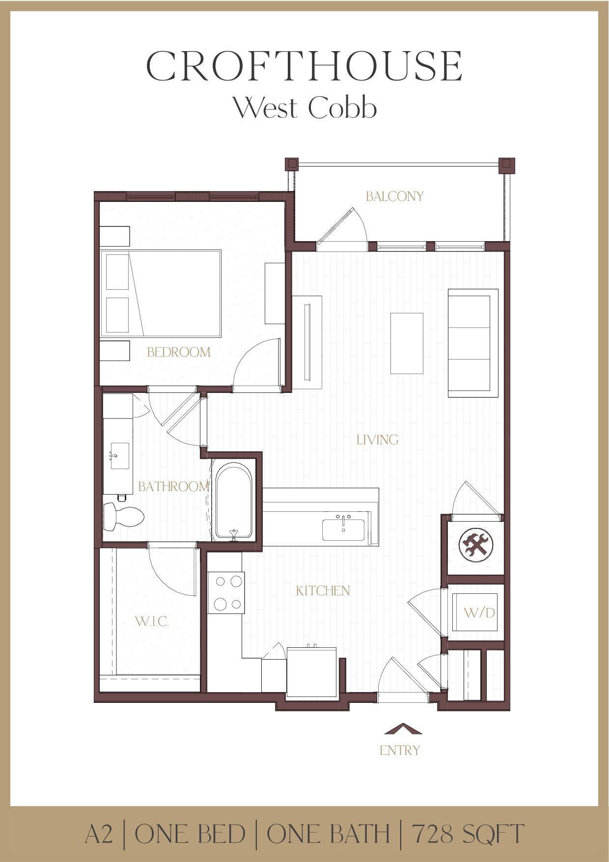 Crofthouse West Cobb A2 one-bedroom floor plan - Powder Springs, GA