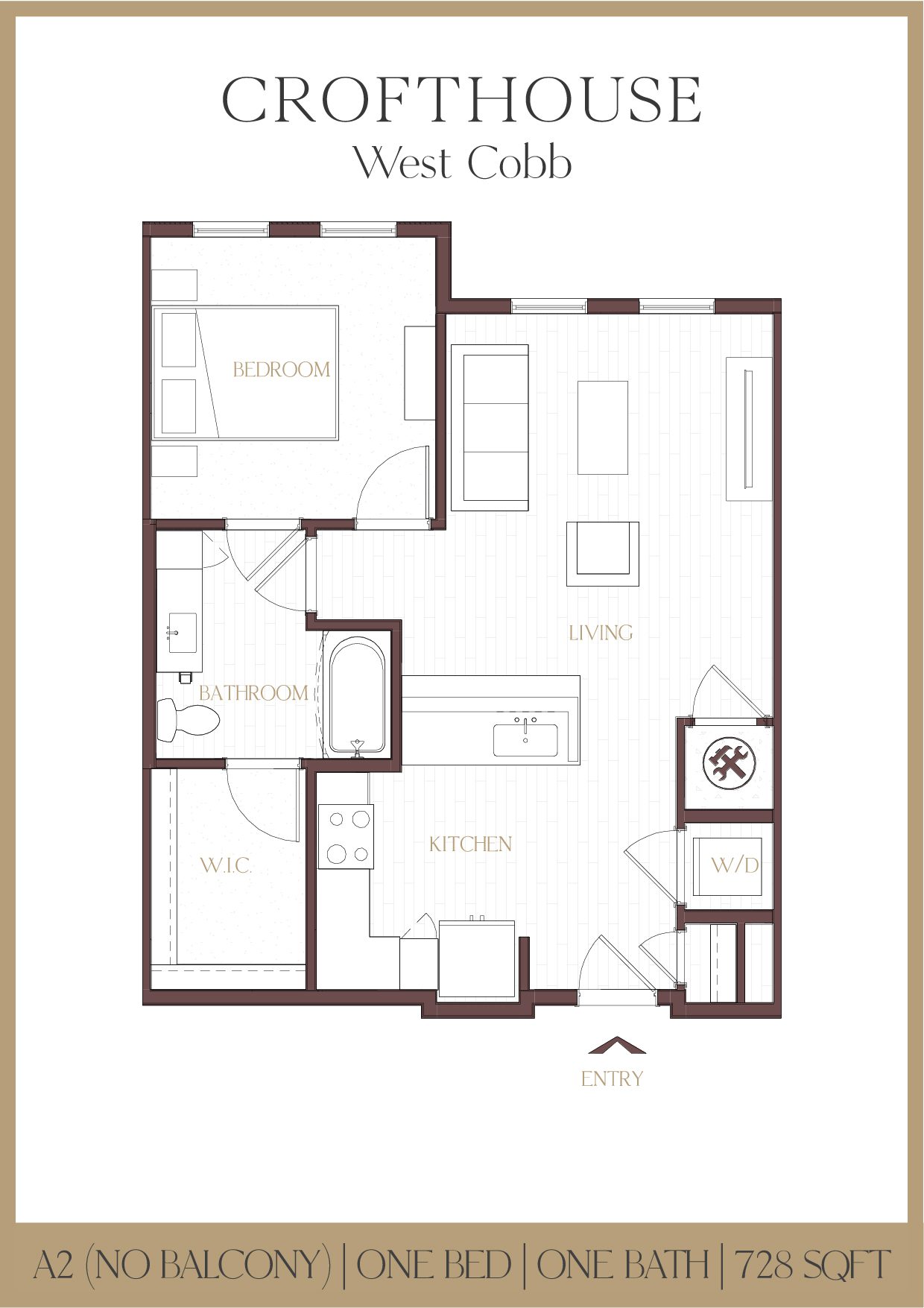 Crofthouse West Cobb A2 (no balcony) one-bedroom floor plan - Powder Springs, GA