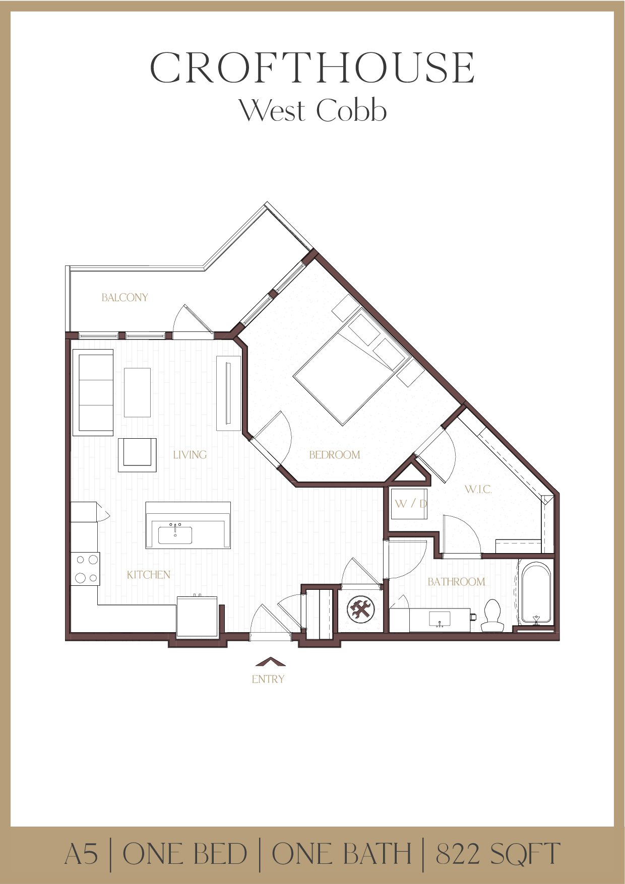 Crofthouse West Cobb A5 one-bedroom floor plan - Powder Springs, GA