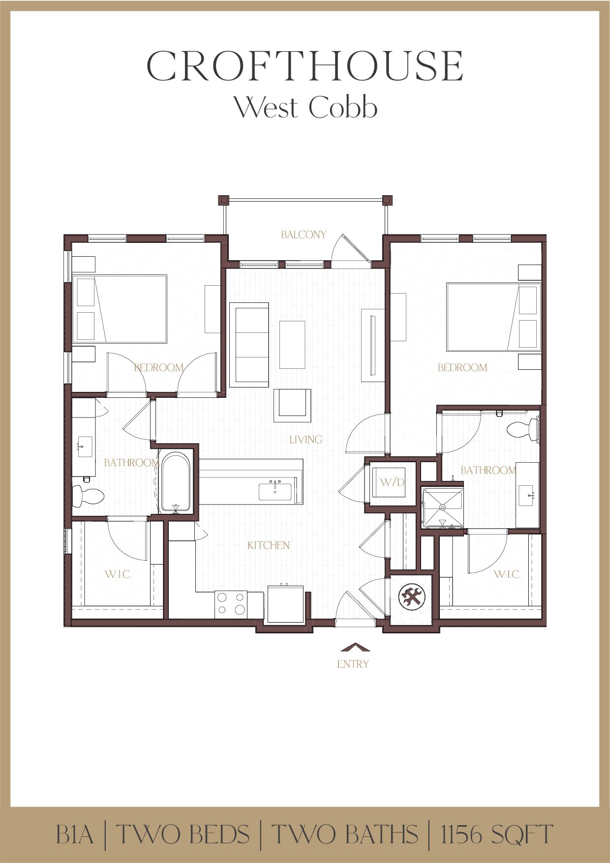 Crofthouse West Cobb B1A two-bedroom floor plan - Powder Springs, GA