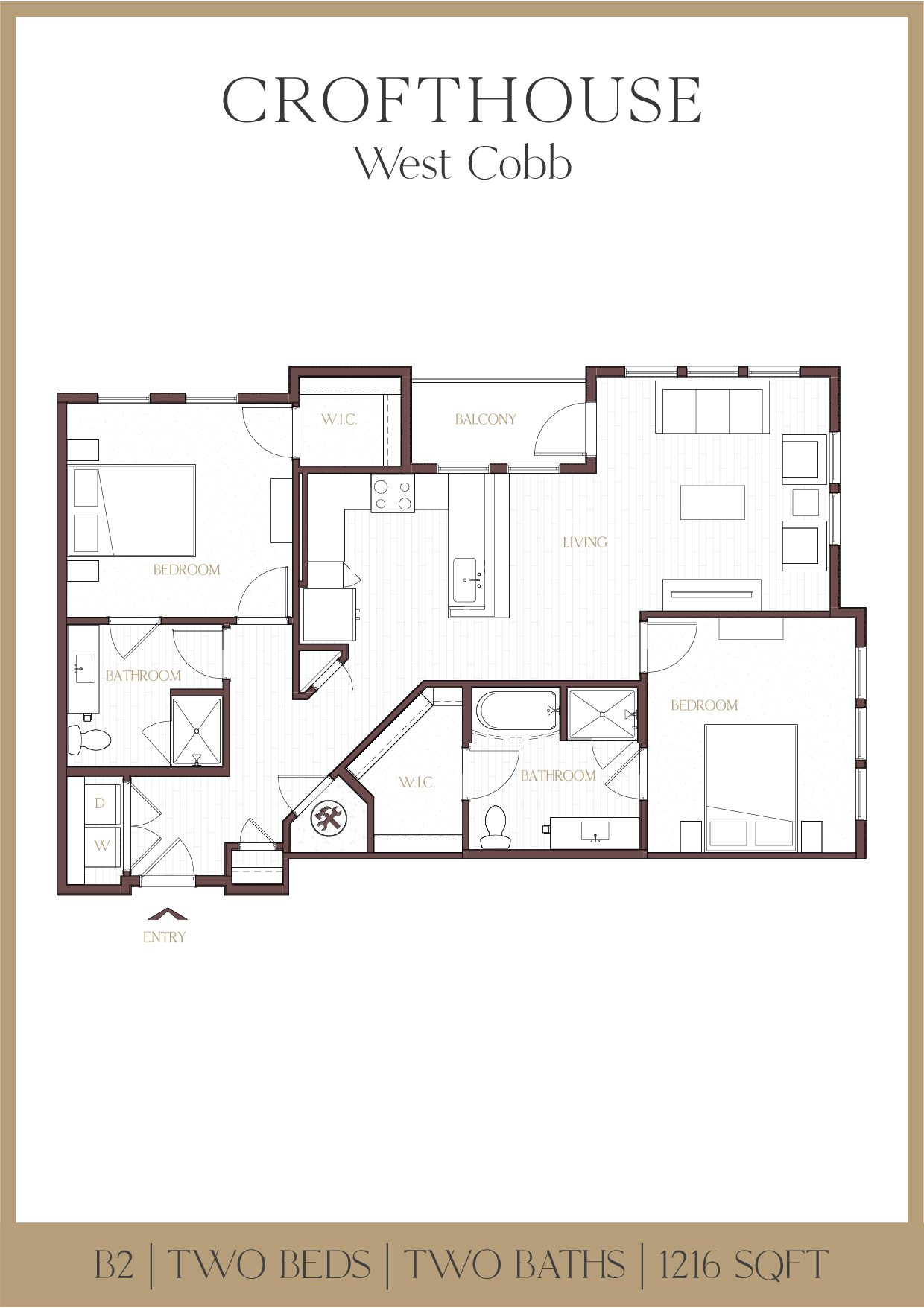 Crofthouse West Cobb B2 two-bedroom floor plan - Powder Springs, GA